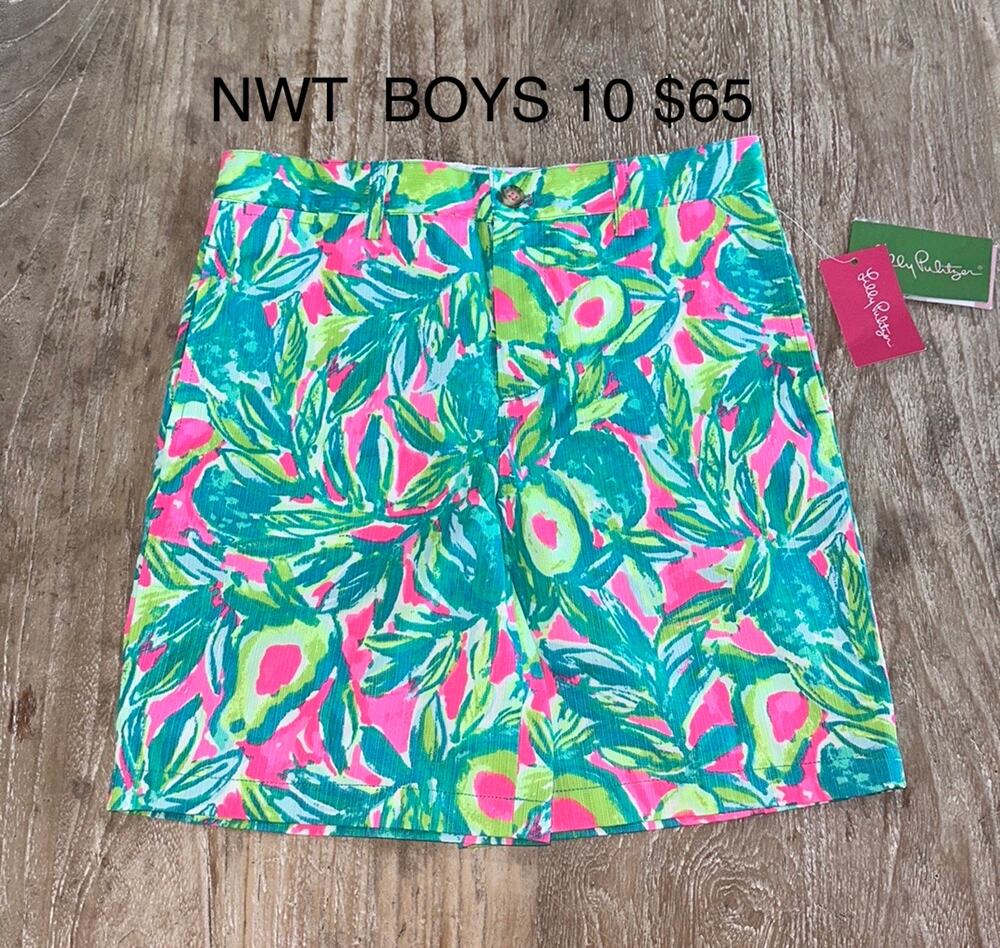 Lilly Pulitzer Boys Shorts Beaumont Shorts Tropical Floral Size 10 Blue Pink